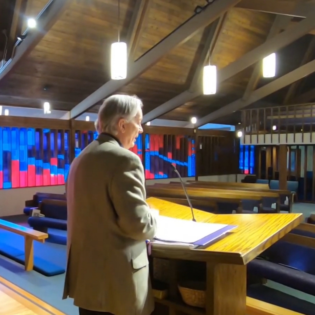Pastor Dave at pulpit, 3-8-2020